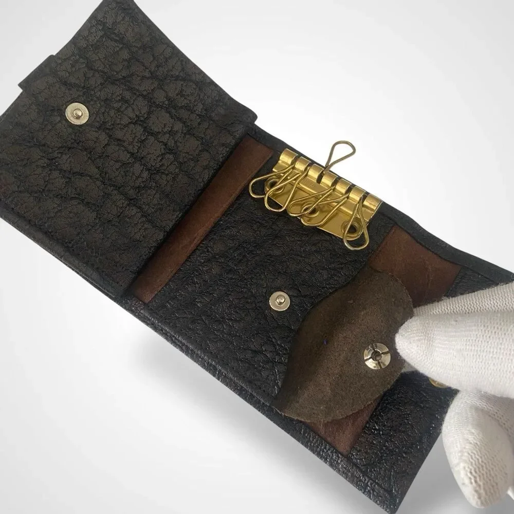 Justin Rhino Water Buffalo Key Holder Wallet Brown Leather Vintage Handmade